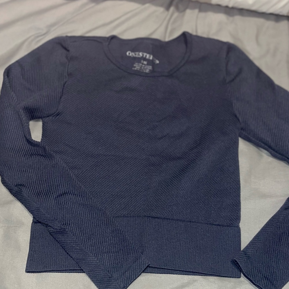 ONESTEPUP Gray Long-sleeve Nylon Active Cropped Top